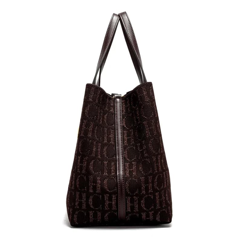 CH Sac à bandoulière pour femme, simple, couleur unie, motif imprimé lettres dorées, grande capacité