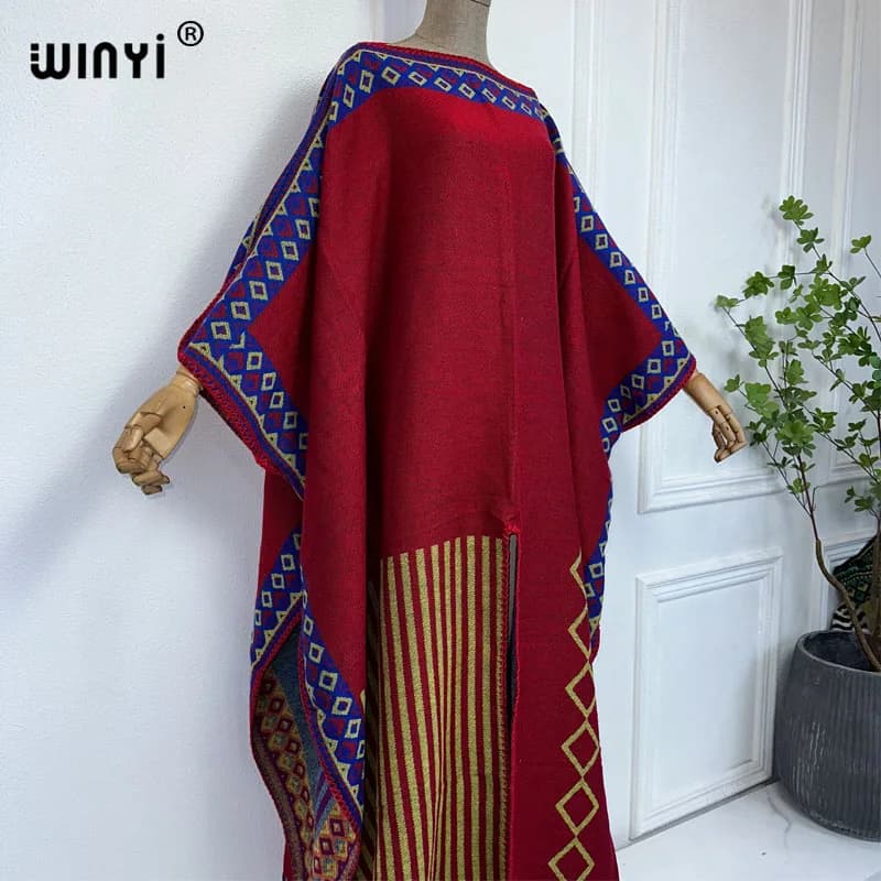 WINYI-Robe longue imprimée rétro pour femme, kaftan, tenue de vacances, confortable et chaude, éléga