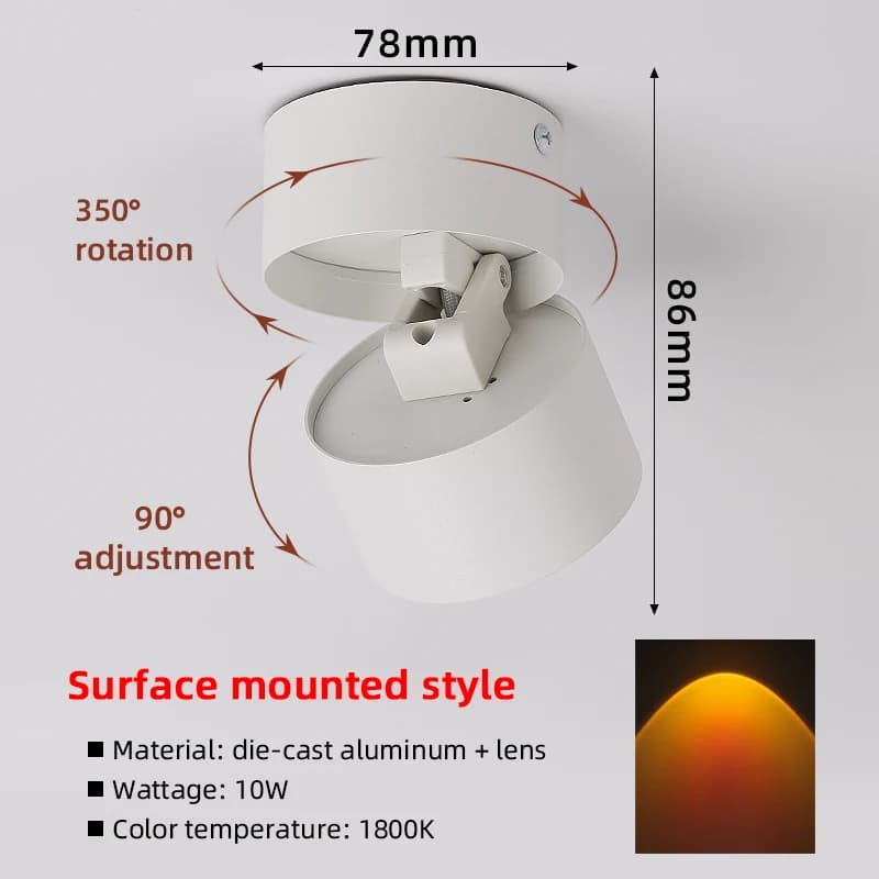 Projecteur de coucher de soleil LED vers le bas, intérieur monté en surface, illustrations, spot de 
