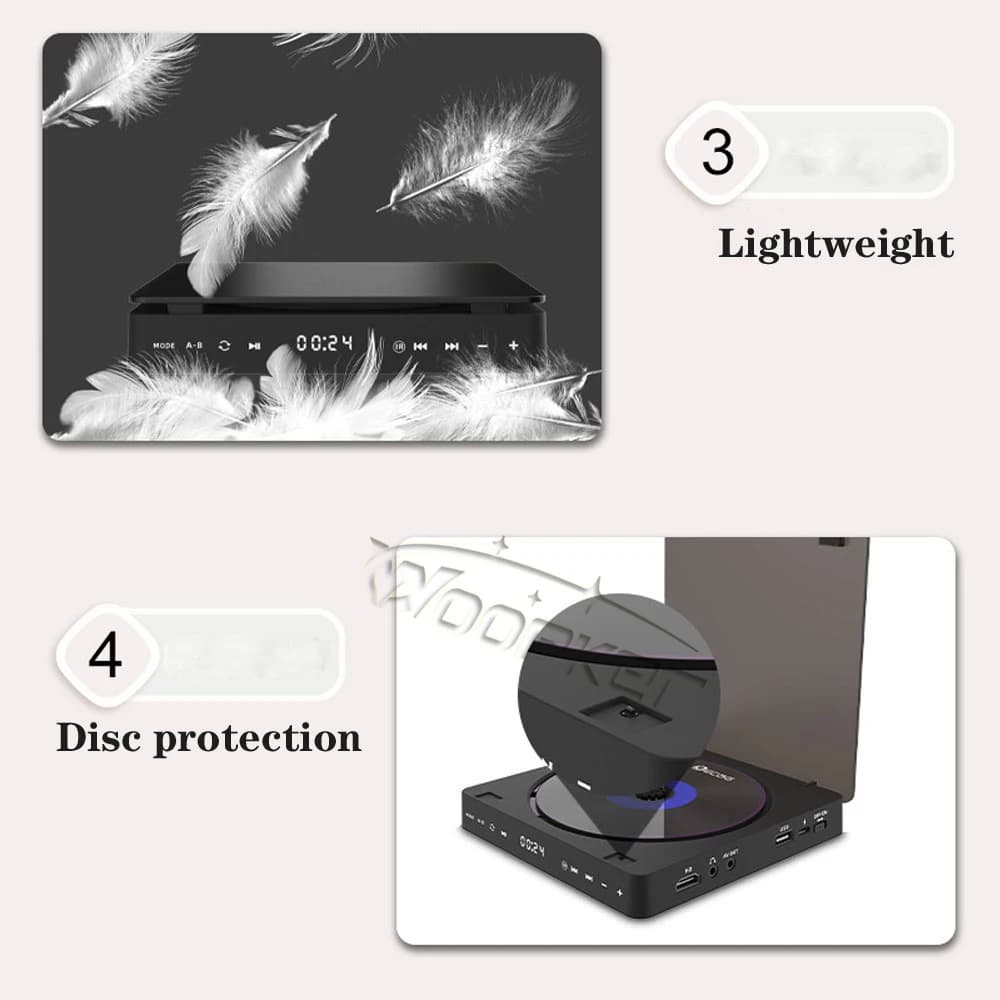 Lecteur DVD Woopker, lecteur HD, connexion HDMI AV avec entrée USB, sortie casque, écran tactile LED