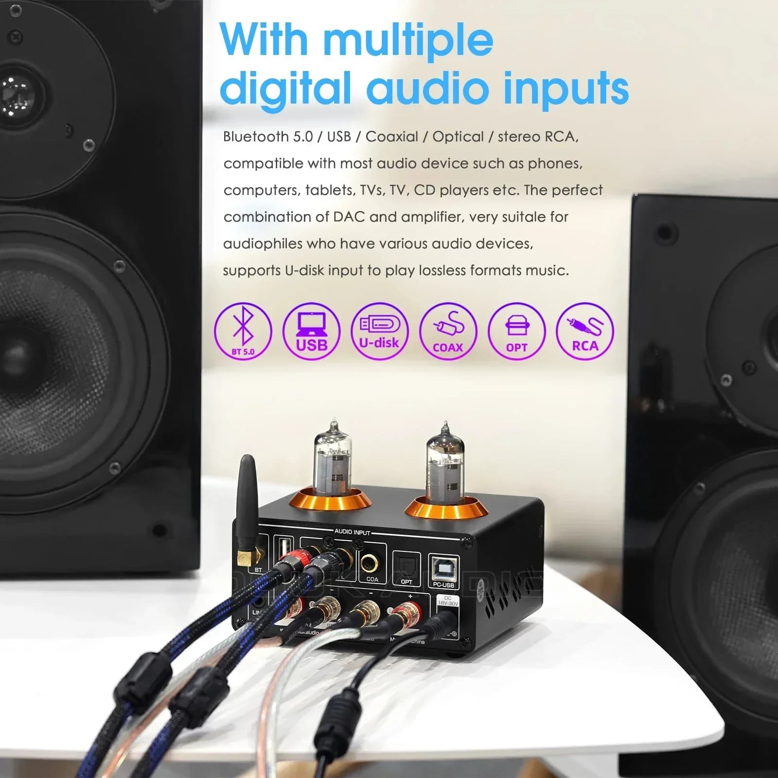 Douk Audio HiFi Bluetooth 5.0 amplificateur à Tube sous vide USB DAC récepteur stéréo COAX/OPT ampli