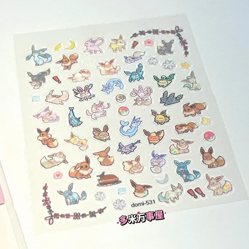 Eeveelution autocollants pour ongles Pokémon Anime périphérique mignon dessin animé créativité exqui