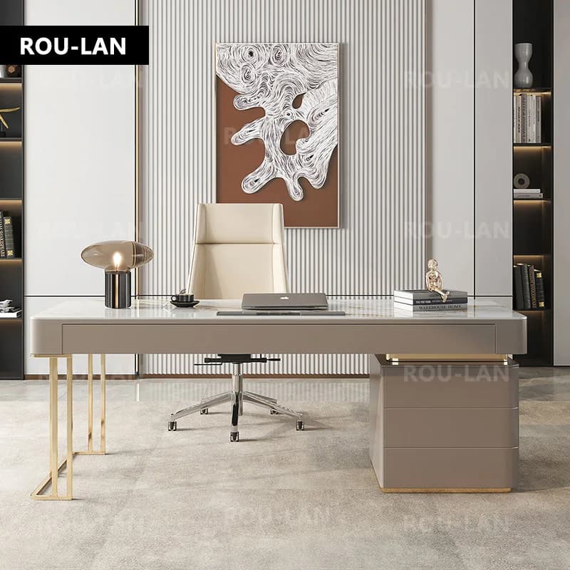 Bureau en dalle de roche pour petit appartement, bureau d'étude scandinave de luxe, bureau d'ordinat