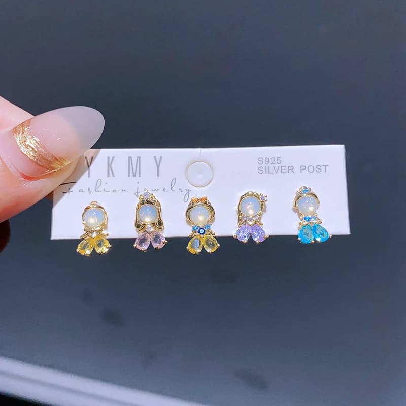 Boucles d'oreilles mixtes en cristal de Zircon coloré, 5 pièces/ensemble, conte de fées, pour femmes