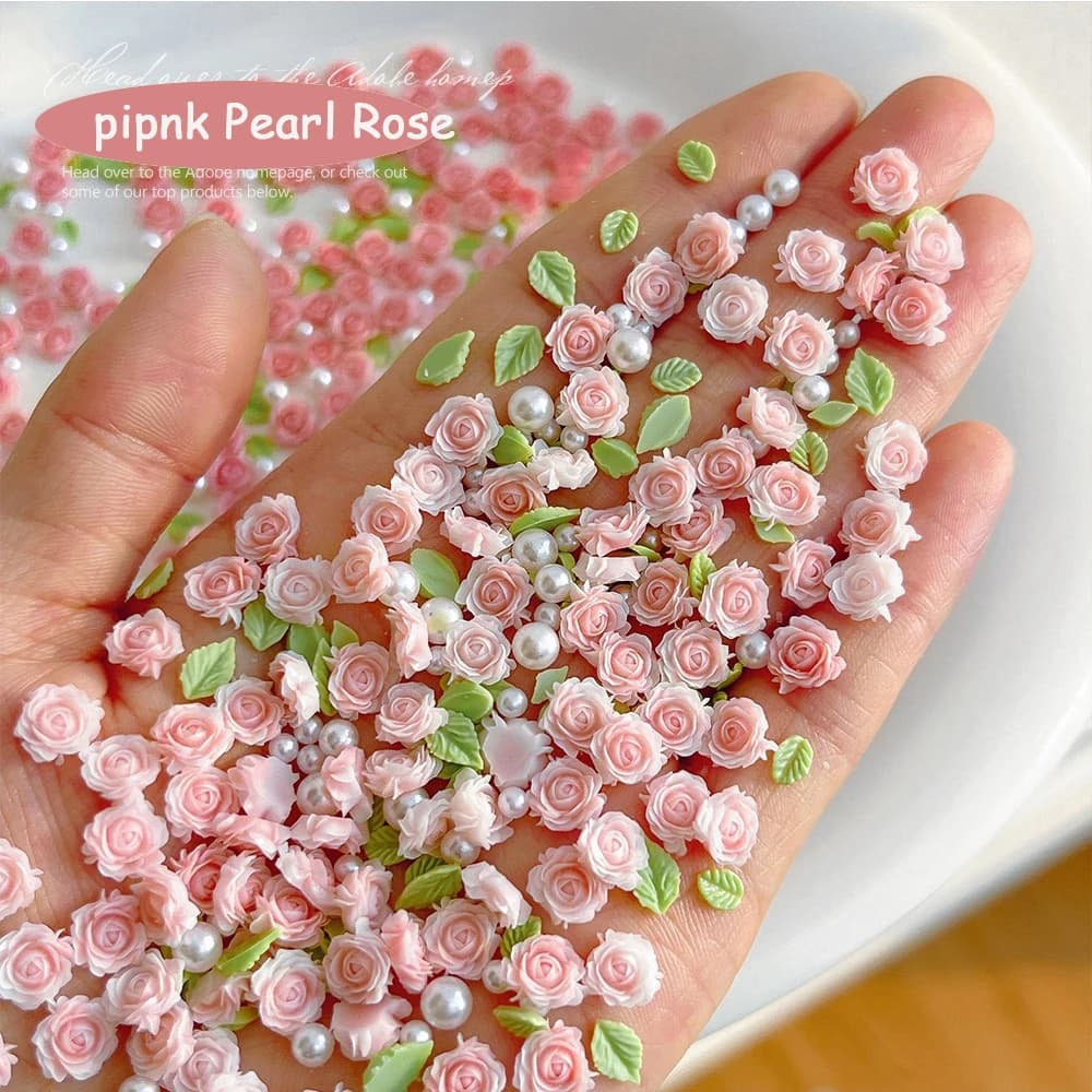 20 pièces nœud en dentelle et 30 pièces 3D taille mixte perle résine fleur Rose Rose breloques pour 