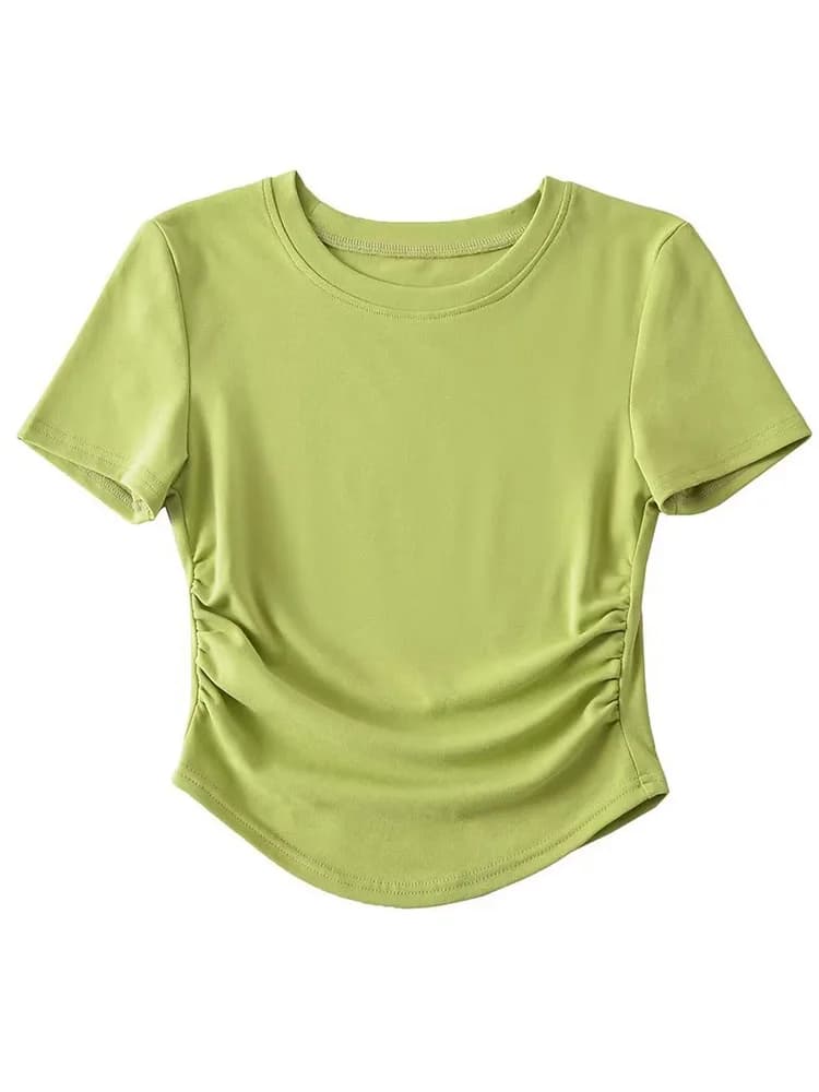 T-shirt à manches courtes et col ras du cou pour femmes, Harajuku, en coton, avec détails sur les cô