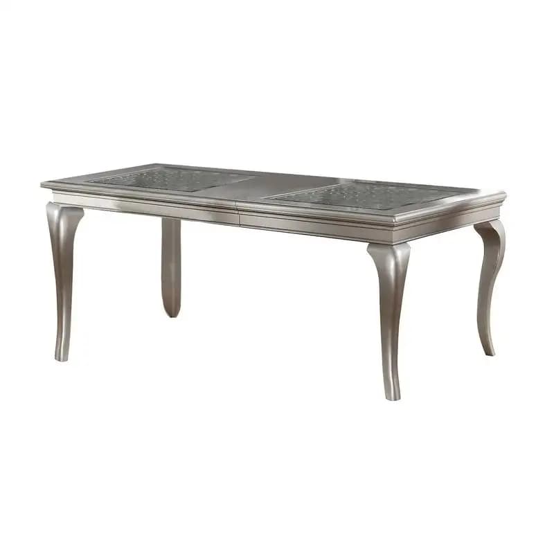 7 pièces Rect. Ensemble de table à manger en verre avec teinte argentée et 6 chaises d'appoint capit