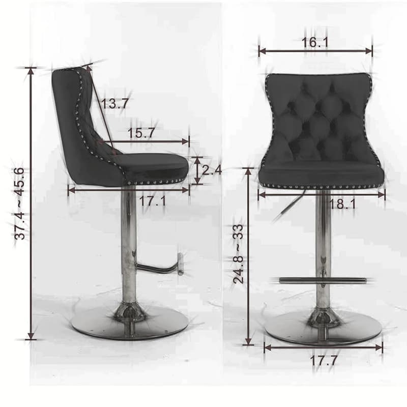 Tabourets de bar à base chromée avec dos, siège réglable, tabouret de bar à percussion en velours, c