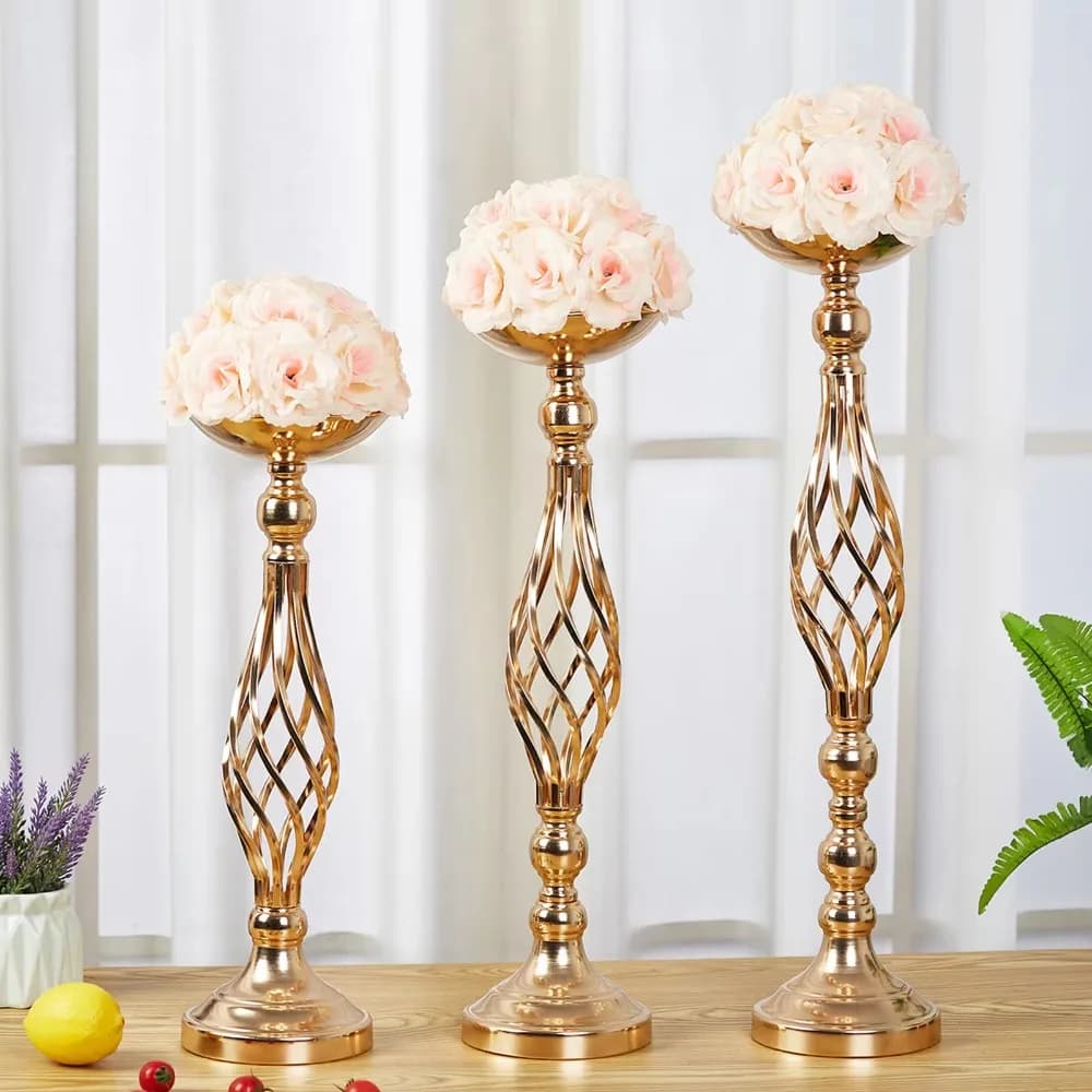Bougeoir de table en fer doré pour la maison, vase, chemin torsadé, fleur de mariage, accessoires de