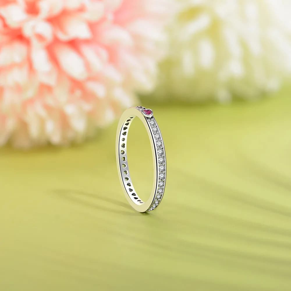 Bague européenne scintillante en argent Sterling AAA CZ S925, cœur rouge, pour femmes, fête d'annive