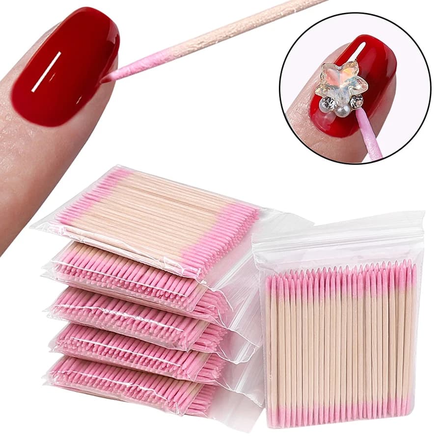 Coton-tige à Double extrémité, 100 pièces, pointes fines pour Nail Art, maquillage, Eyeliner, Correc