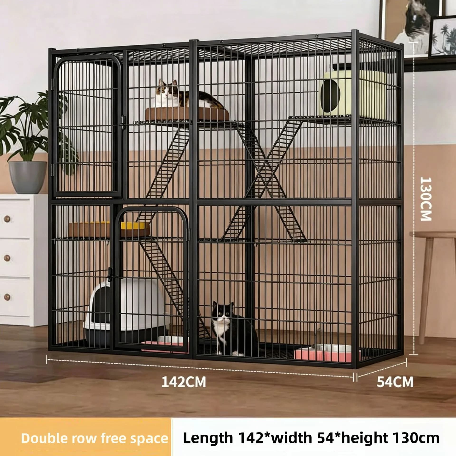 Villa pour chat d'intérieur, cage spacieuse à grand espace libre, maison pour chat à double ou tripl