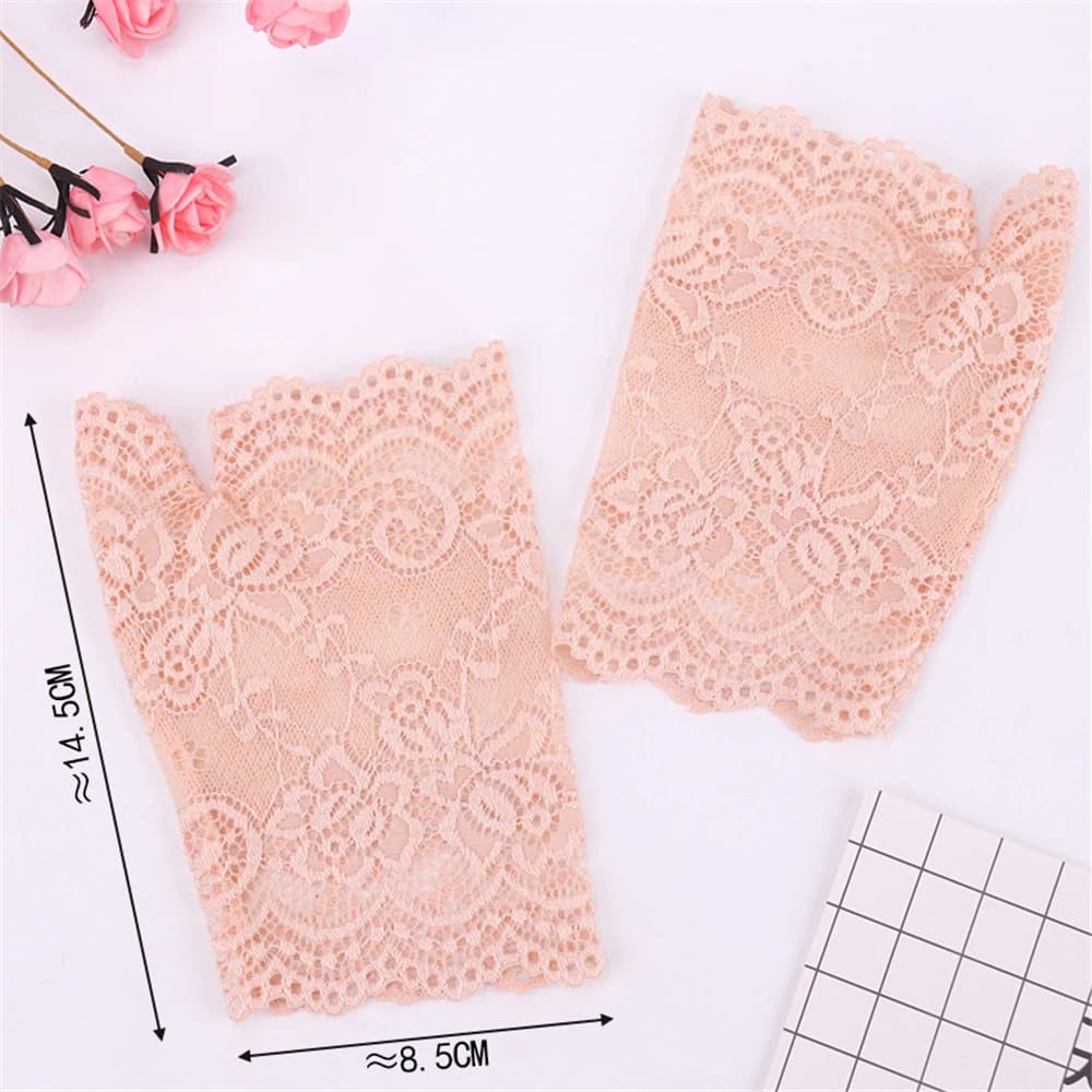 Gants courts en dentelle ajourée pour femmes, sans doigts, manches de Protection solaire, maille fin