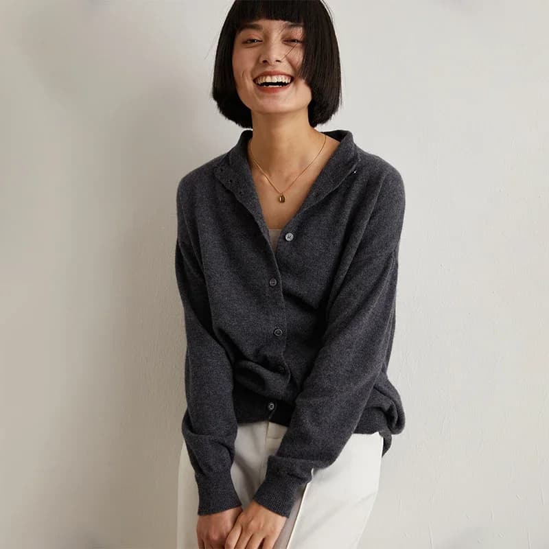 Cardigan en laine pour femmes, coupe cintrée, col Semi-haut, couleur unie, manches longues, pull tri