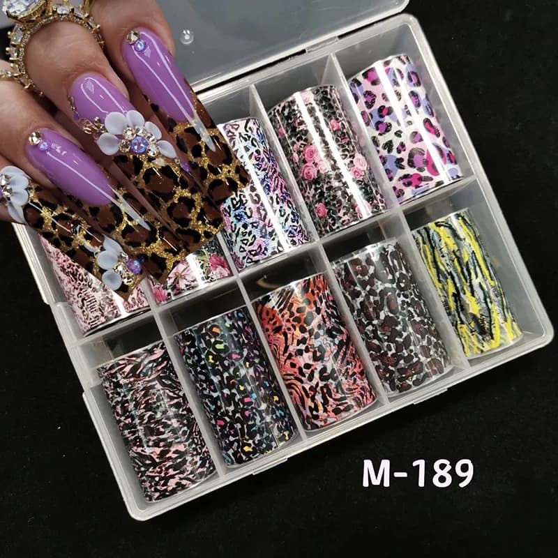 10 rouleaux de papier de transfert imprimé léopard, feuille pour Nail Art, décalcomanies de transfer