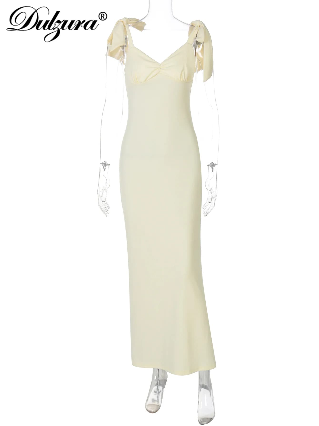 Dulzura – robe Maxi sans manches, dos nu, moulante, bretelles à lacets, couleur unie, Sexy, élégante