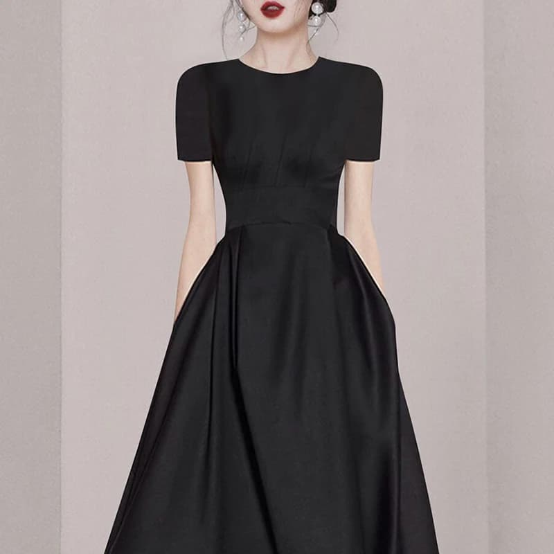 Robe de Rhnoire élégante pour femmes, col rond, manches courtes, taille fine, bureau pour dames, rob