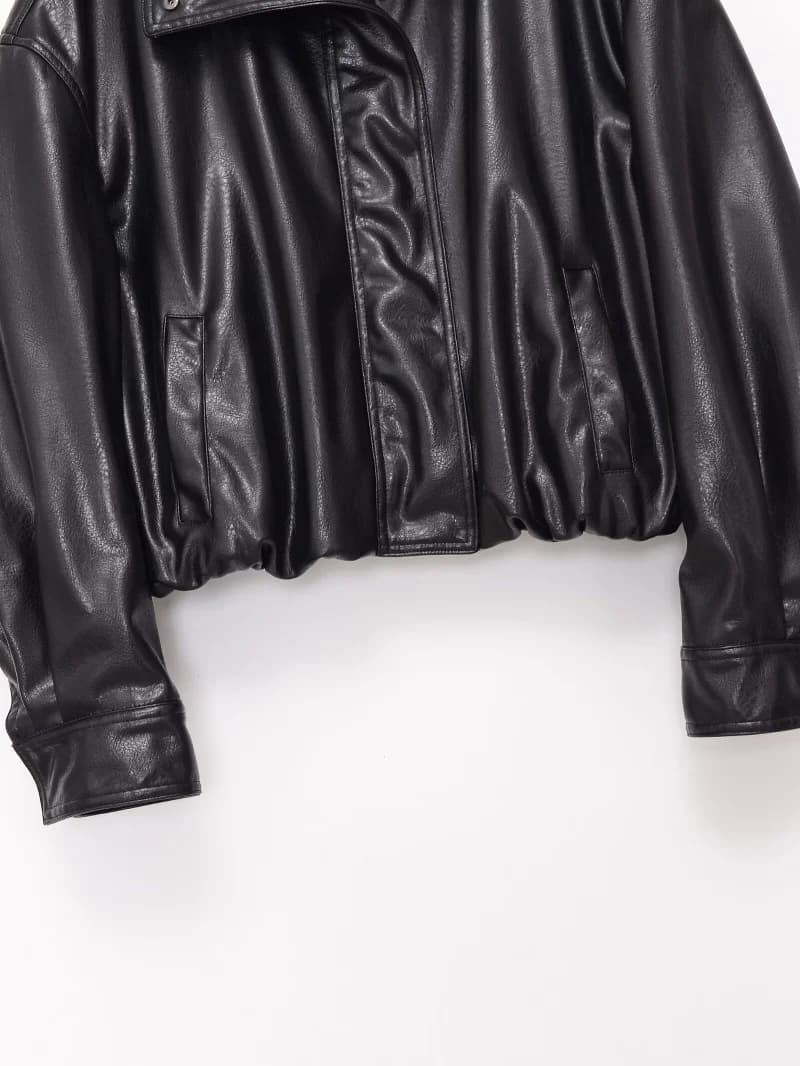 Nouvelle collection printemps 2026 ETJ pour femme - Manteau en similicuir moelleux à col montant et 