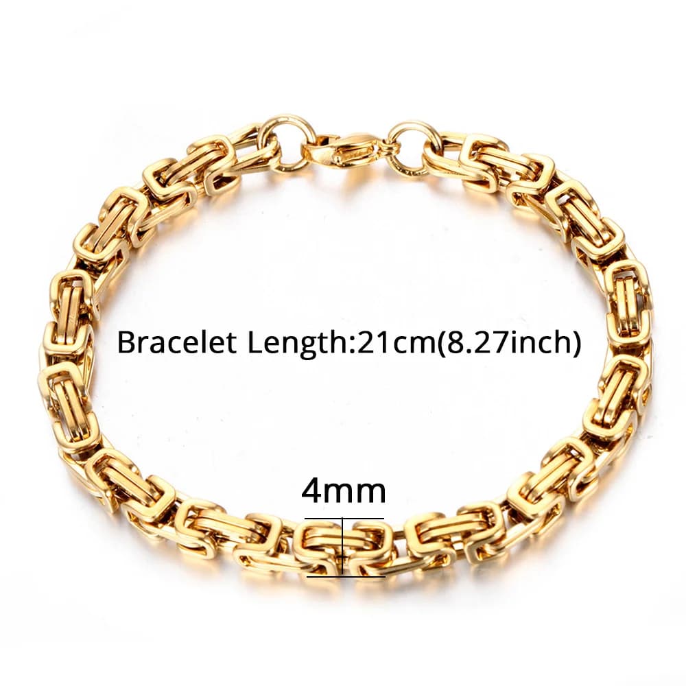 Bracelets en acier inoxydable couleur or, chaîne à maillons byzantin de 4mm, collier pour femmes et 