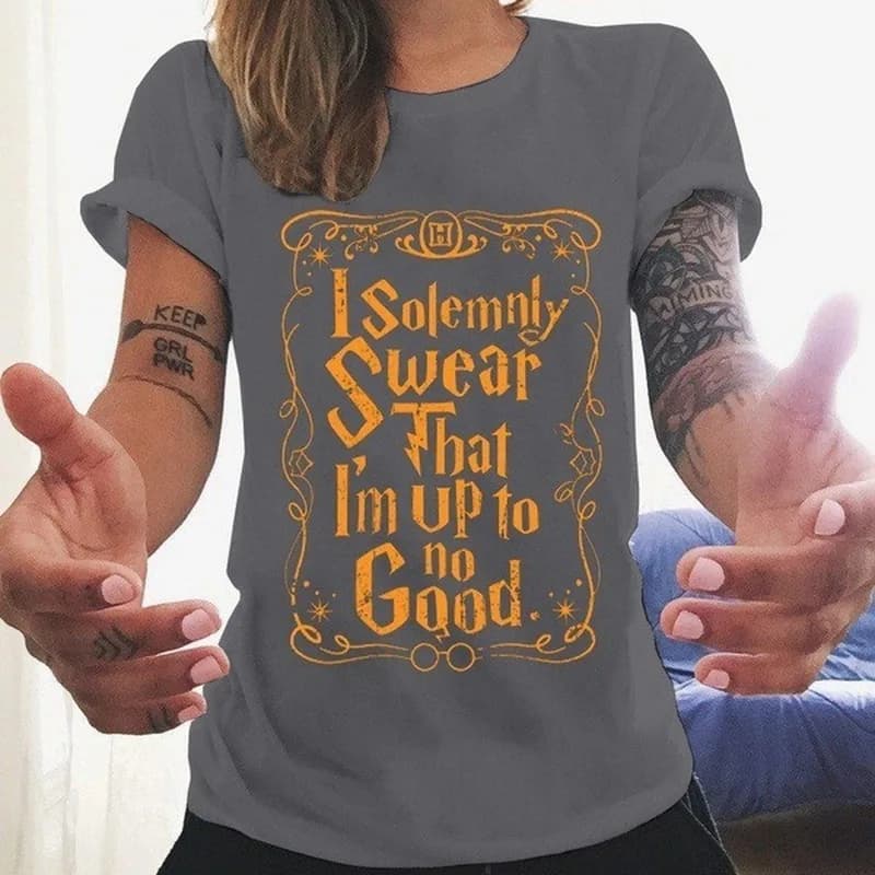 Je jure solennellement qui je suis pas de bon lettre impression t-shirt femmes à manches courtes col