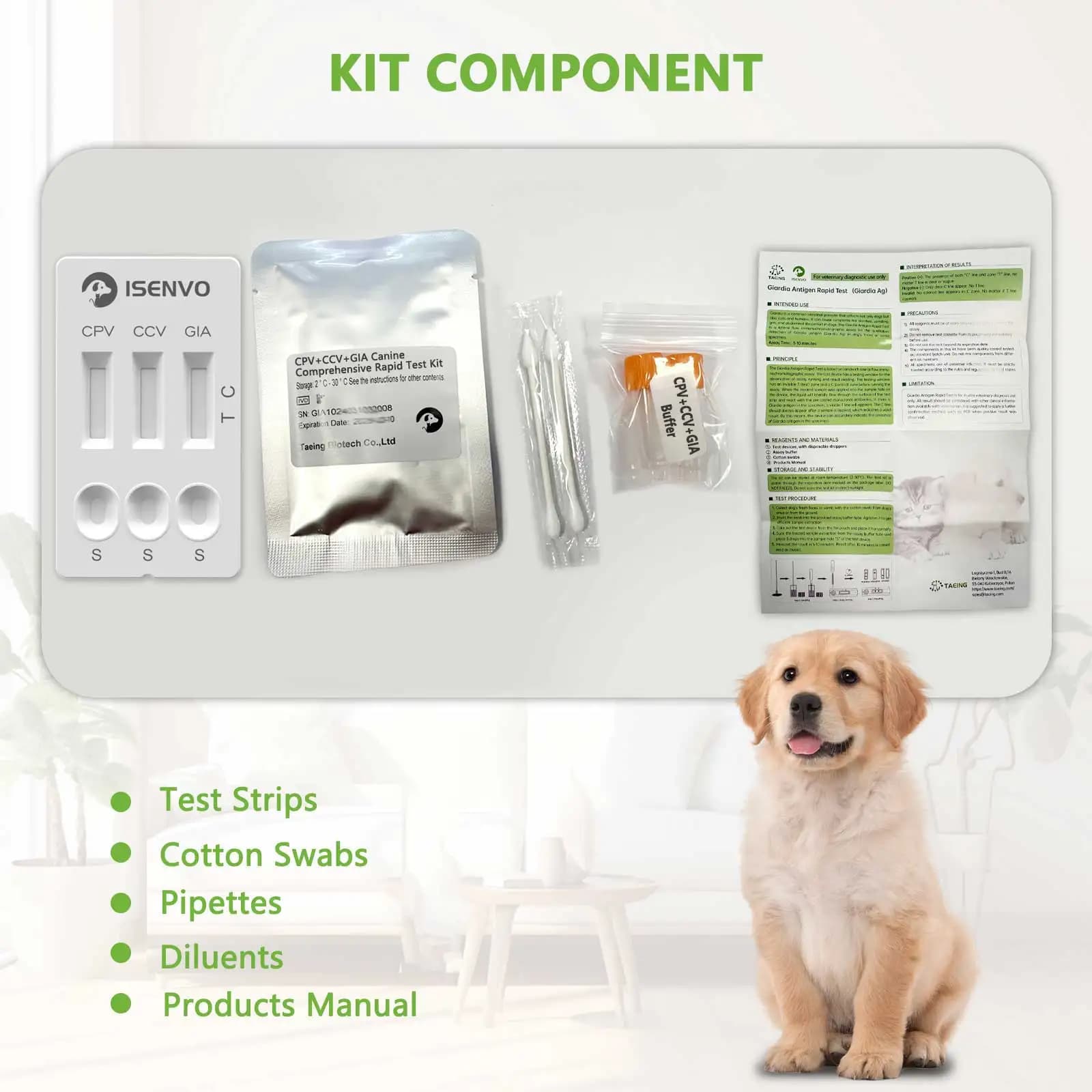 Kit de Test rapide 3 en 1 combiné canin CPV + CCV + GIA Ag, Test de santé domestique pour chiens vét