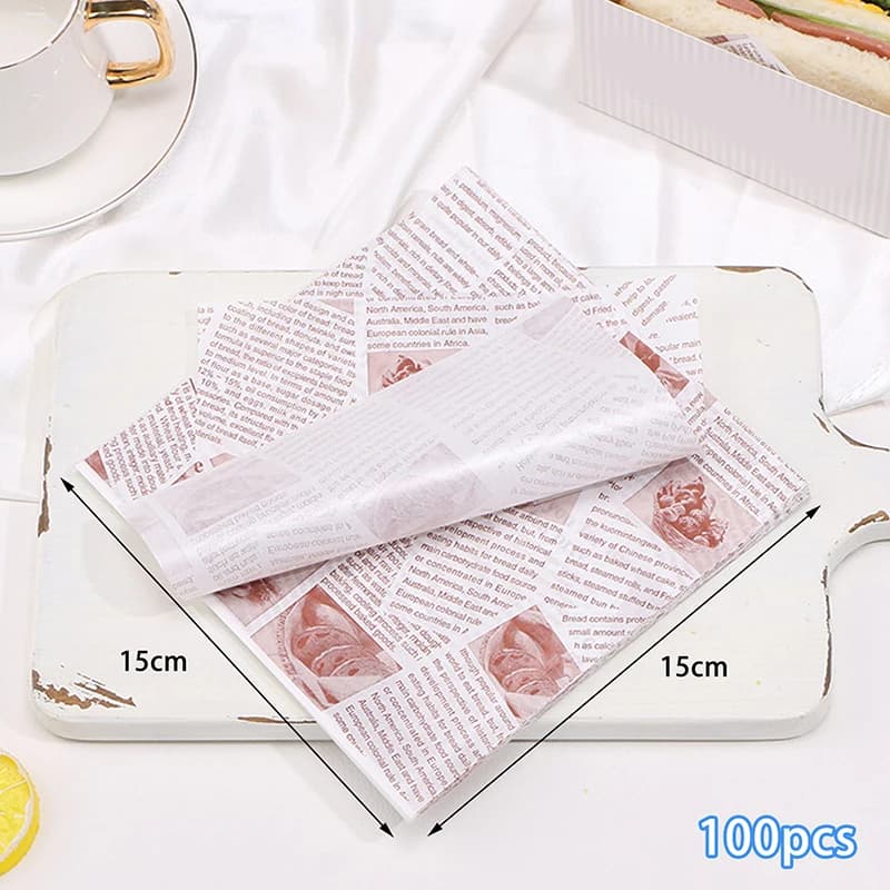 100Pcs Sandwich Wrappers Food Wax Paper Hamburger Fries Bread Baking Oil Paper Wrapping Baking Acces