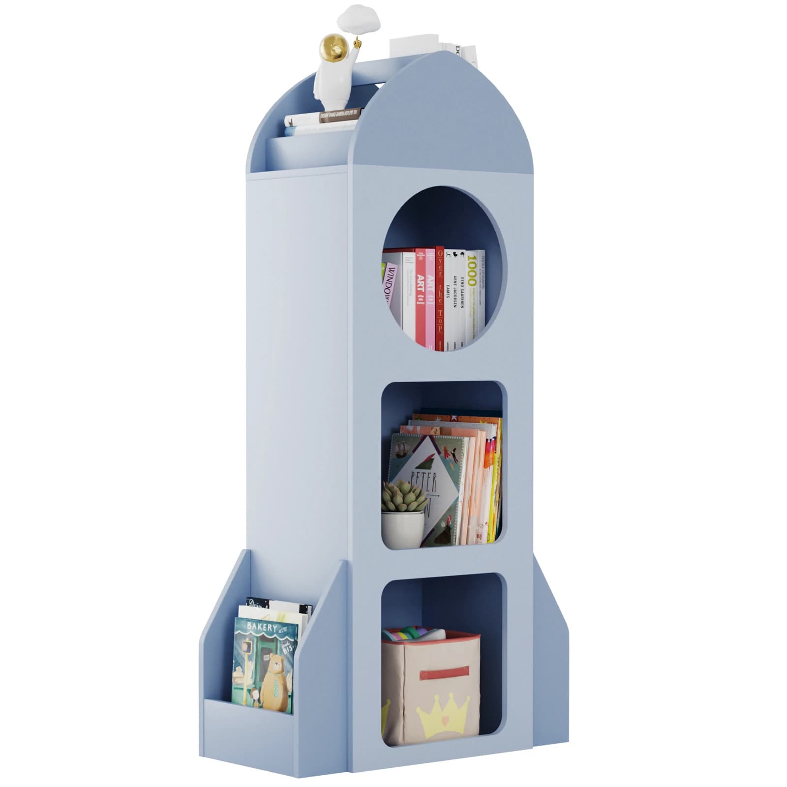 Étagère à livres pour bébé Rocket à 3 niveaux, bibliothèque ouverte en bois pour tout-petits, biblio