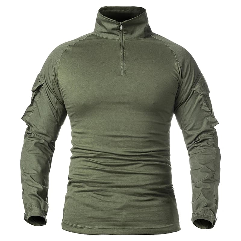 Chemise de Combat à manches longues pour hommes, fermeture éclair 1/4, chemises tactiques en coton R