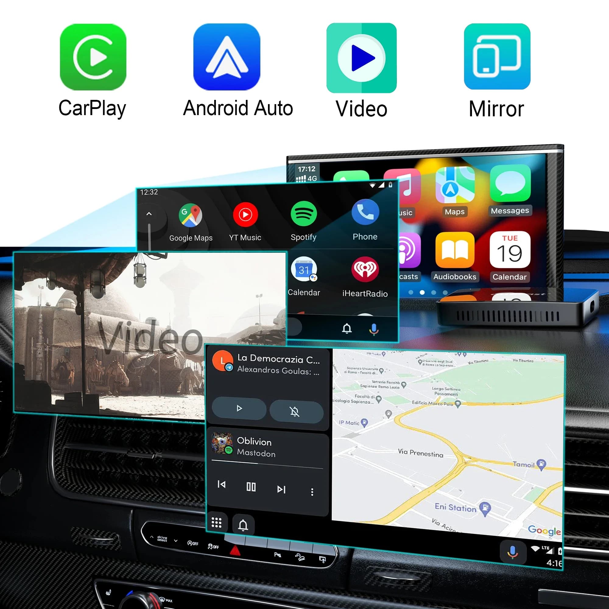 OTTOCAST-Adaptateur CarPlay Android sans fil, Play2Video, Auto, Youtube, Netflix, Lecteur vidéo, TV 