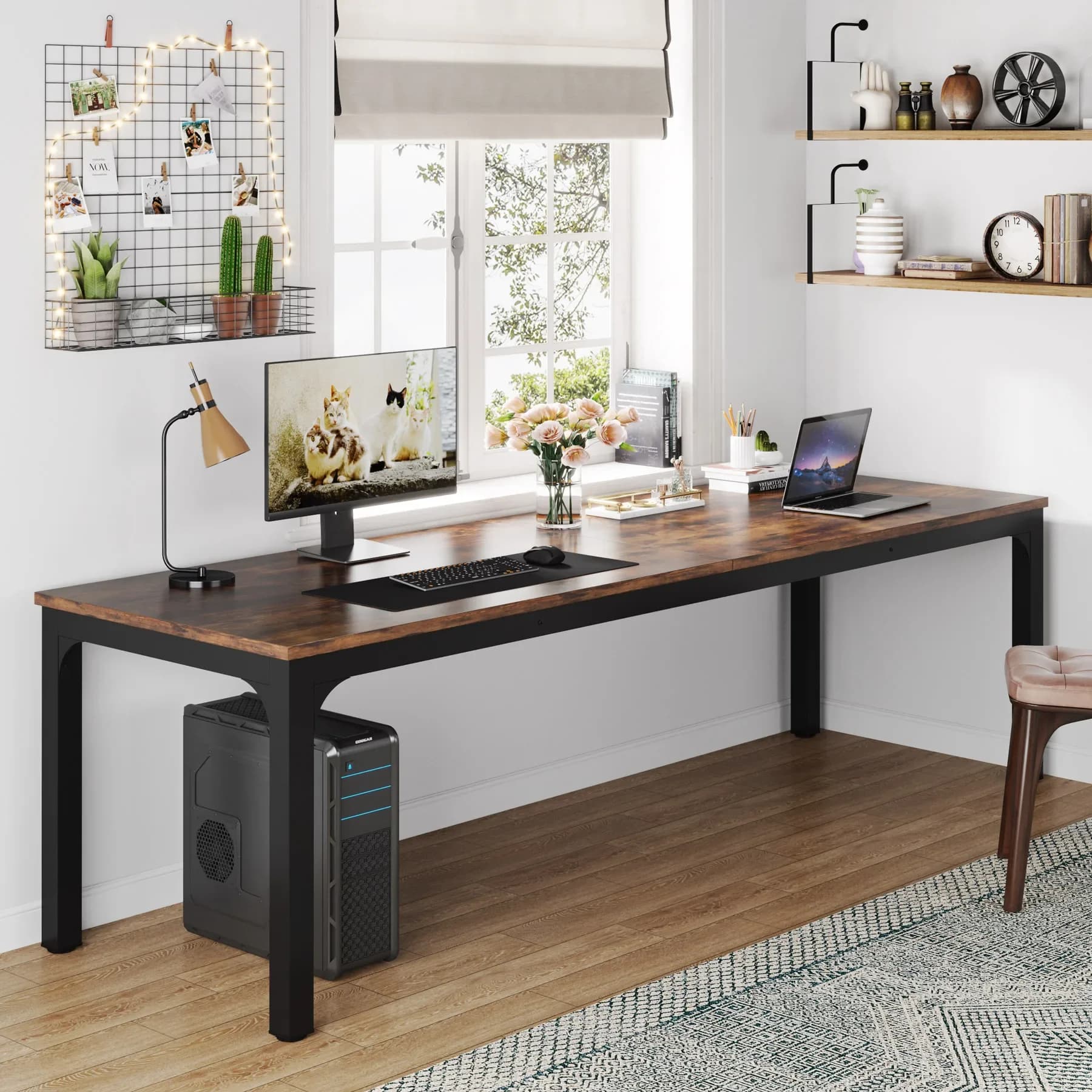 Tribesigns Bureau d'ordinateur extra long de 78,7 pouces Bureau pour 2 personnes, bureau double long