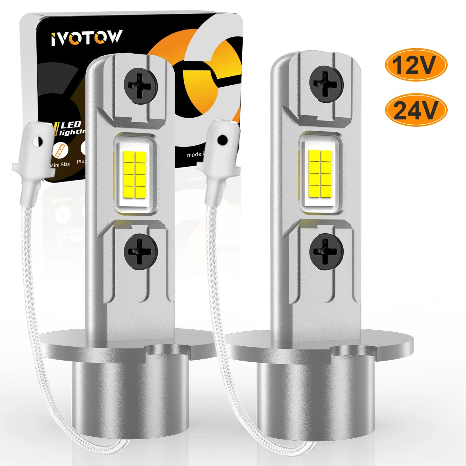 IVOTOW – Mini phares antibrouillard LED H3 6000K, 2 pièces, Kit de Conversion Plug and Play blanc, s