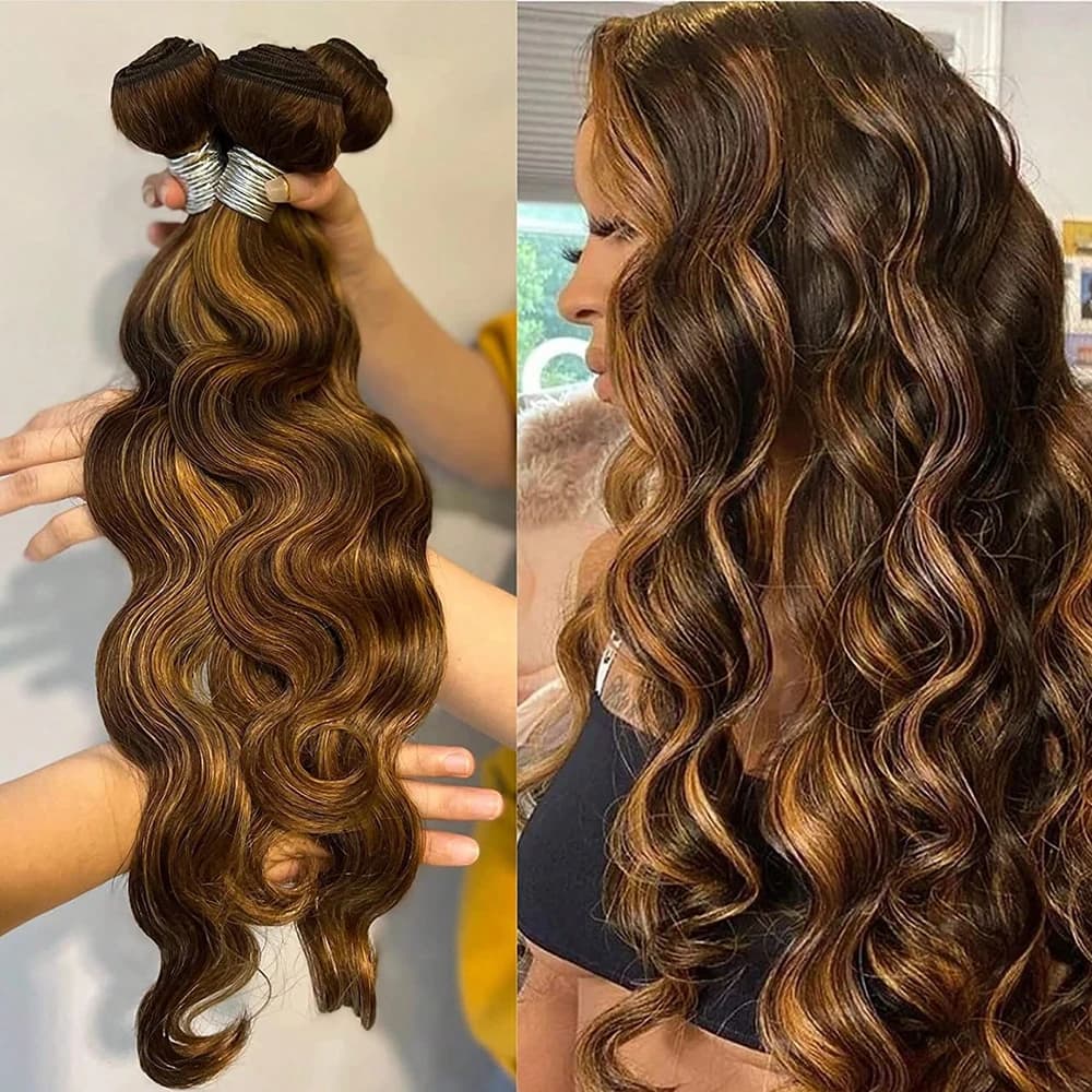 Offres sur les extensions de cheveux naturels brésiliens non traités, ondulés, colorés, 16A Highligh