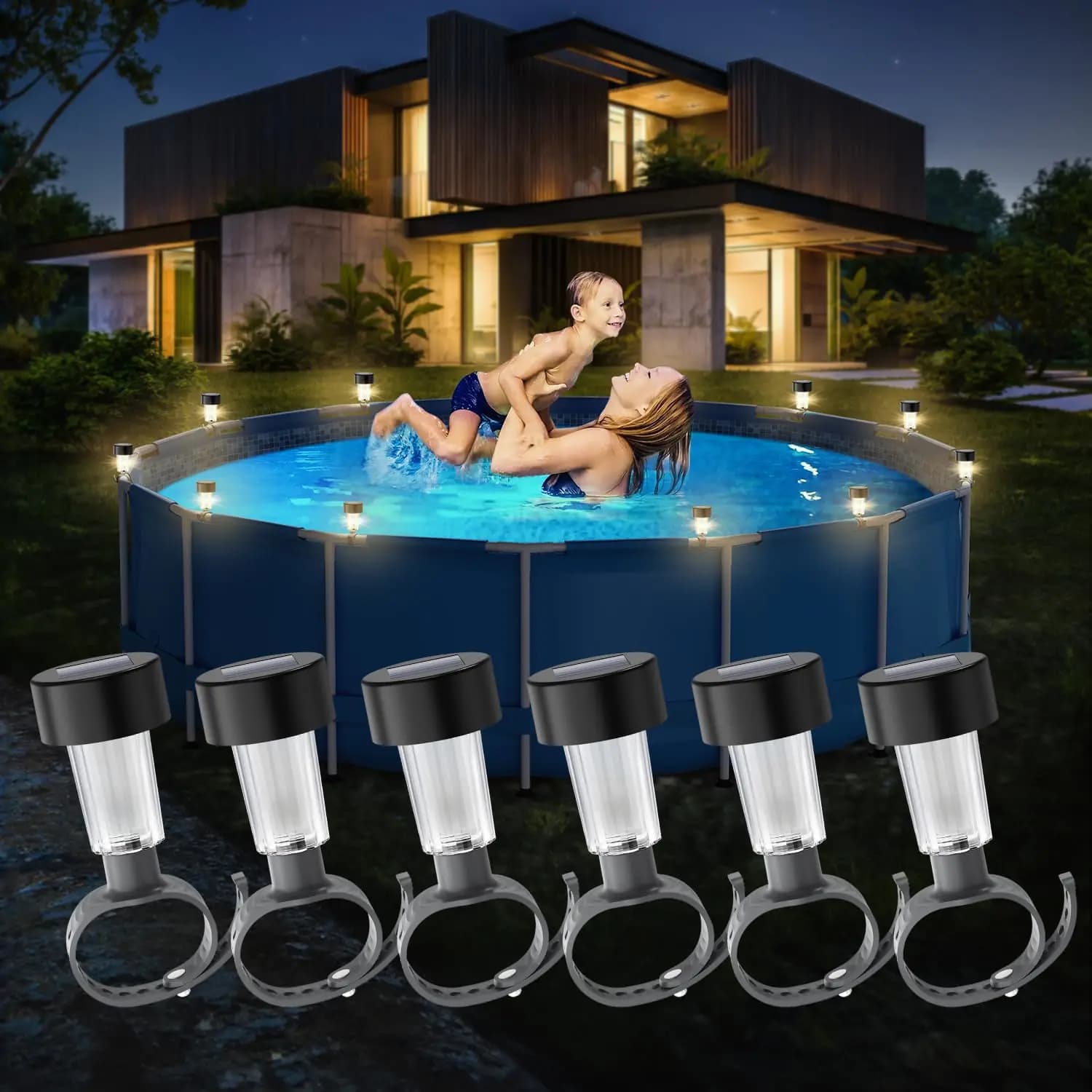 Cadre lumineux solaire pour piscine, 6 paquets, au sol, pour piscine extérieure, clôture, accessoire