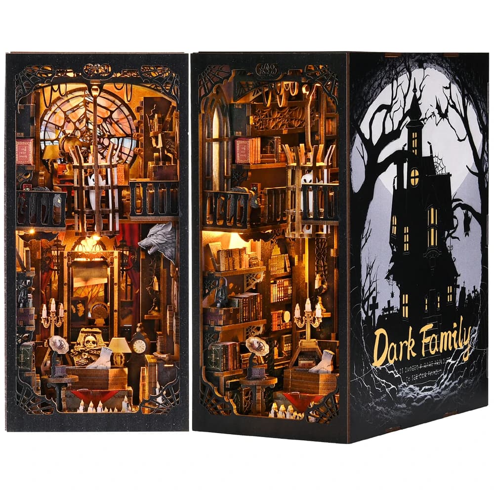 Kit de coin livre la famille sombre, Puzzle en bois, style gothique, étagère d'halloween, maison de 