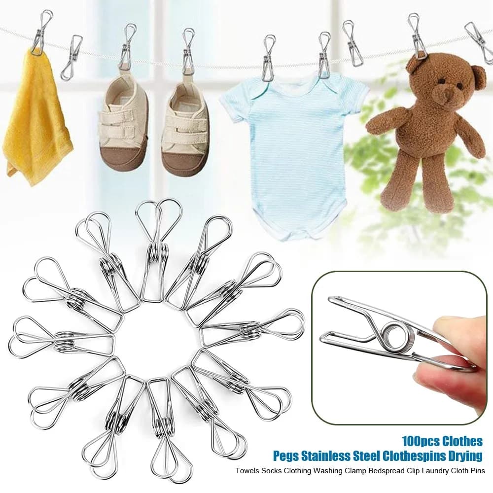 Pinces à linge en acier inoxydable, 10 à 100 pièces, pinces à linge en métal, outil de rangement à d