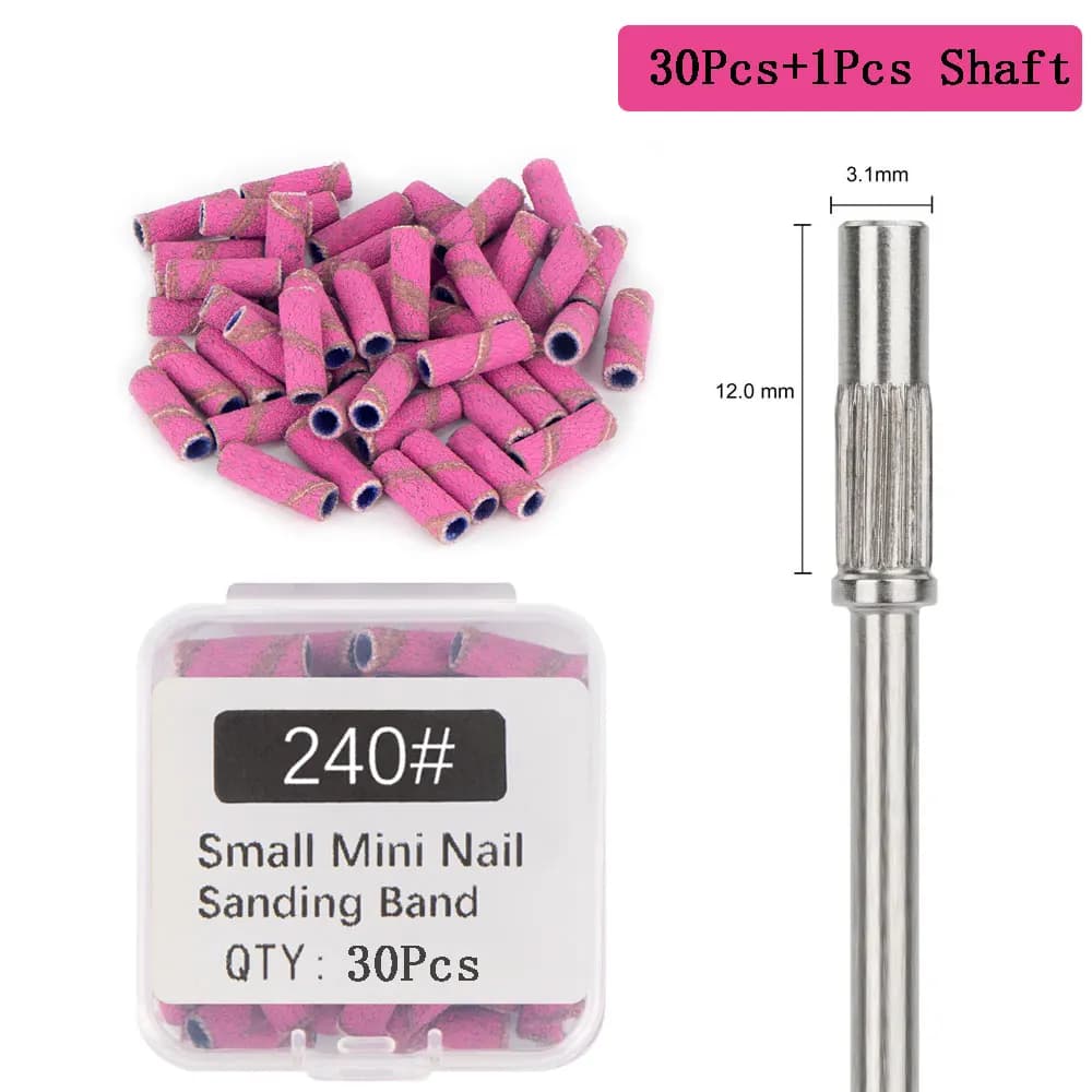 30 pièces 3.1MM Mini bandes de ponçage pour ongles avec arbre 3/32 "forets pour ongles bandes de sab