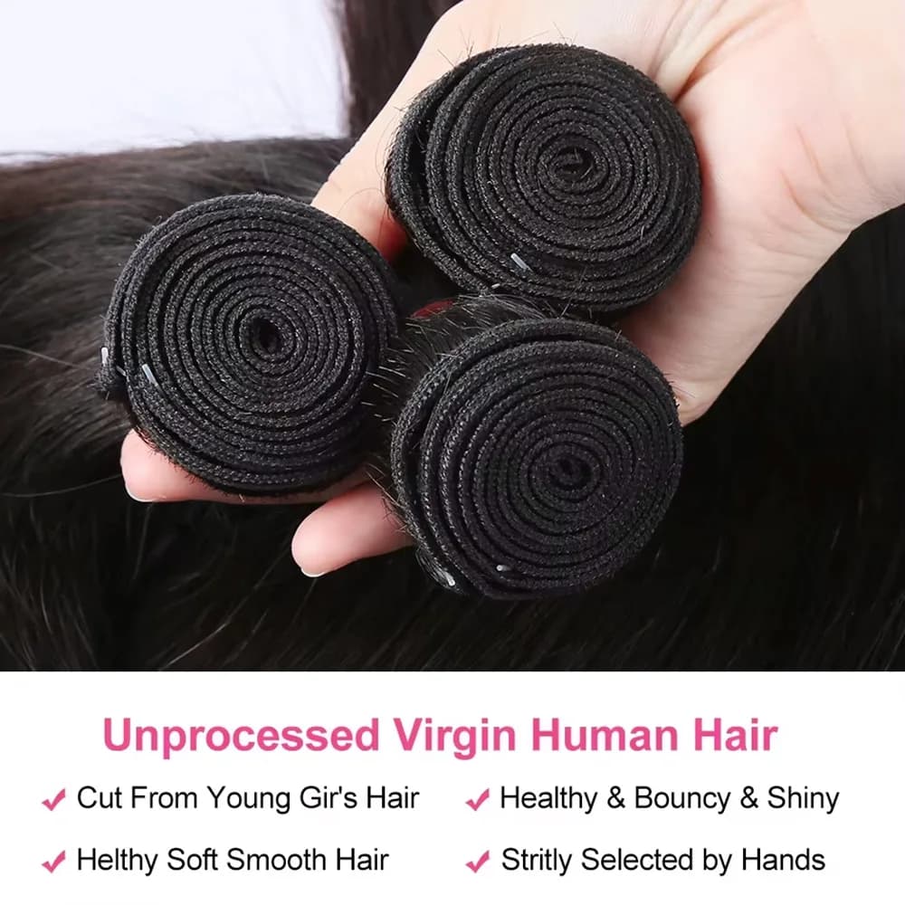 Lot de 3 ou 4 mèches de cheveux humains vierges brésiliens lisses comme des baguettes, 30 à 40 pouce