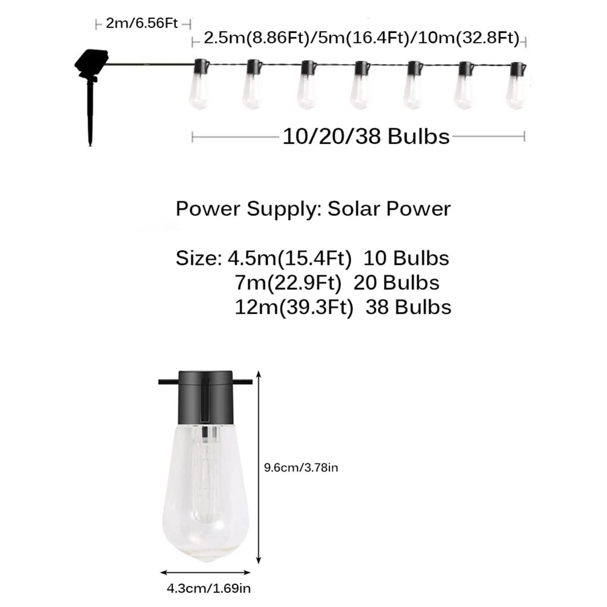 Guirxiété lumineuse solaire à LED pour extérieur, ampoules globe de Noël, décoration de camping, fêt