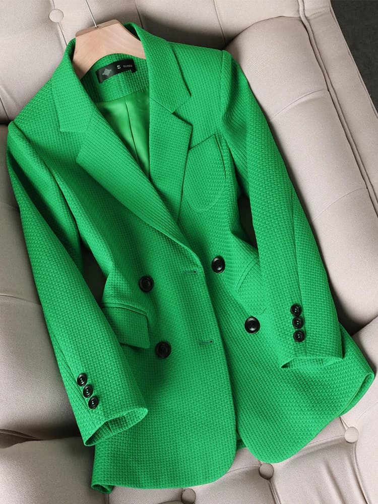 Femmes Blazer formel dames femme Orange noir vert Plaid à manches longues simple boutonnage vêtement