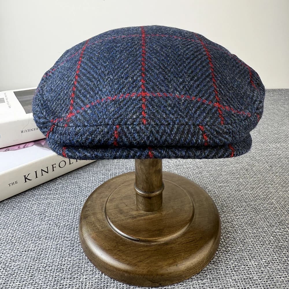 Bérets bleus rétro pour hommes, chapeau en laine de haute qualité, casquette plate à chevrons, chape