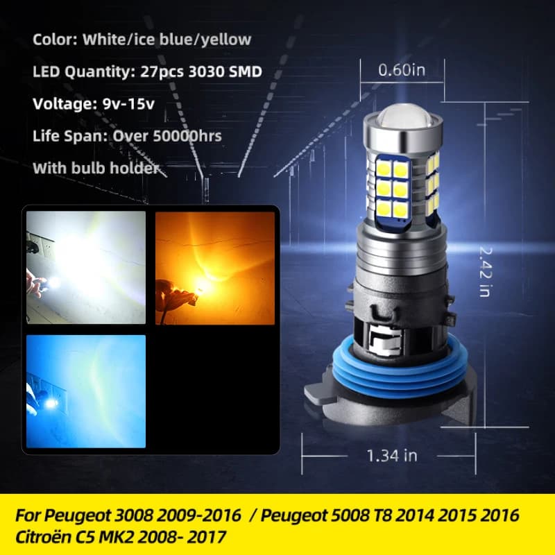 Ampoule Led HP24W, 2 pièces, sans erreur, feux de jour DRL, feux de stationnement pour PEUGEOT 3008 