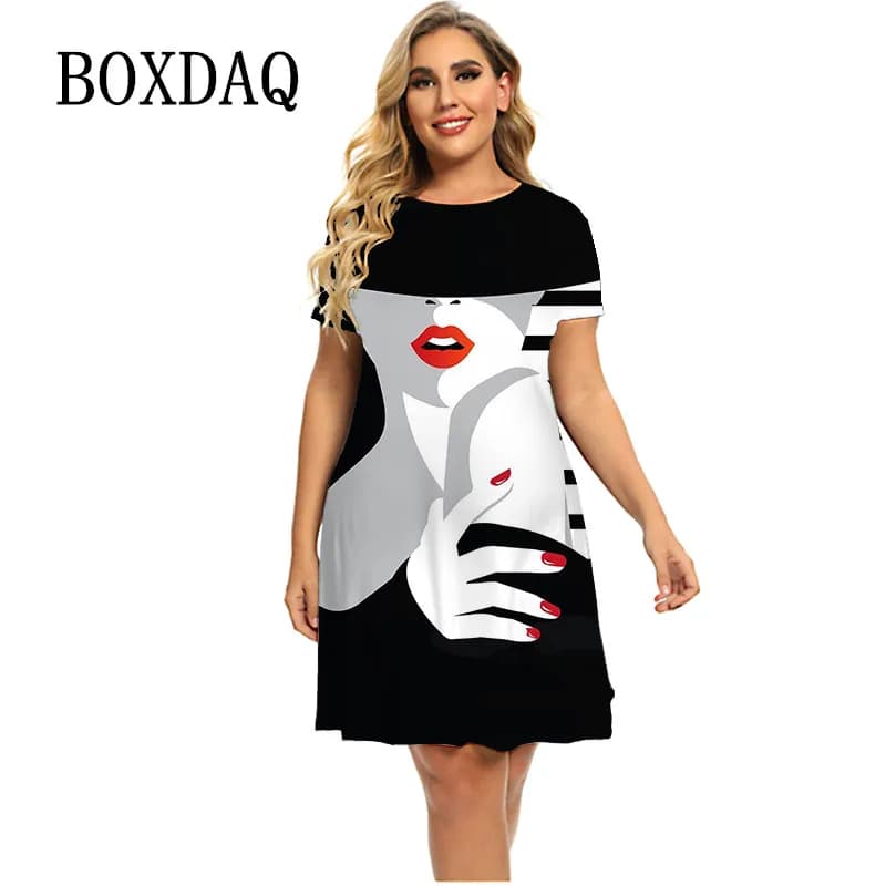 Robe de peinture abstraite 3D pour femmes, manches courtes, col rond, vêtements d'été décontractés, 