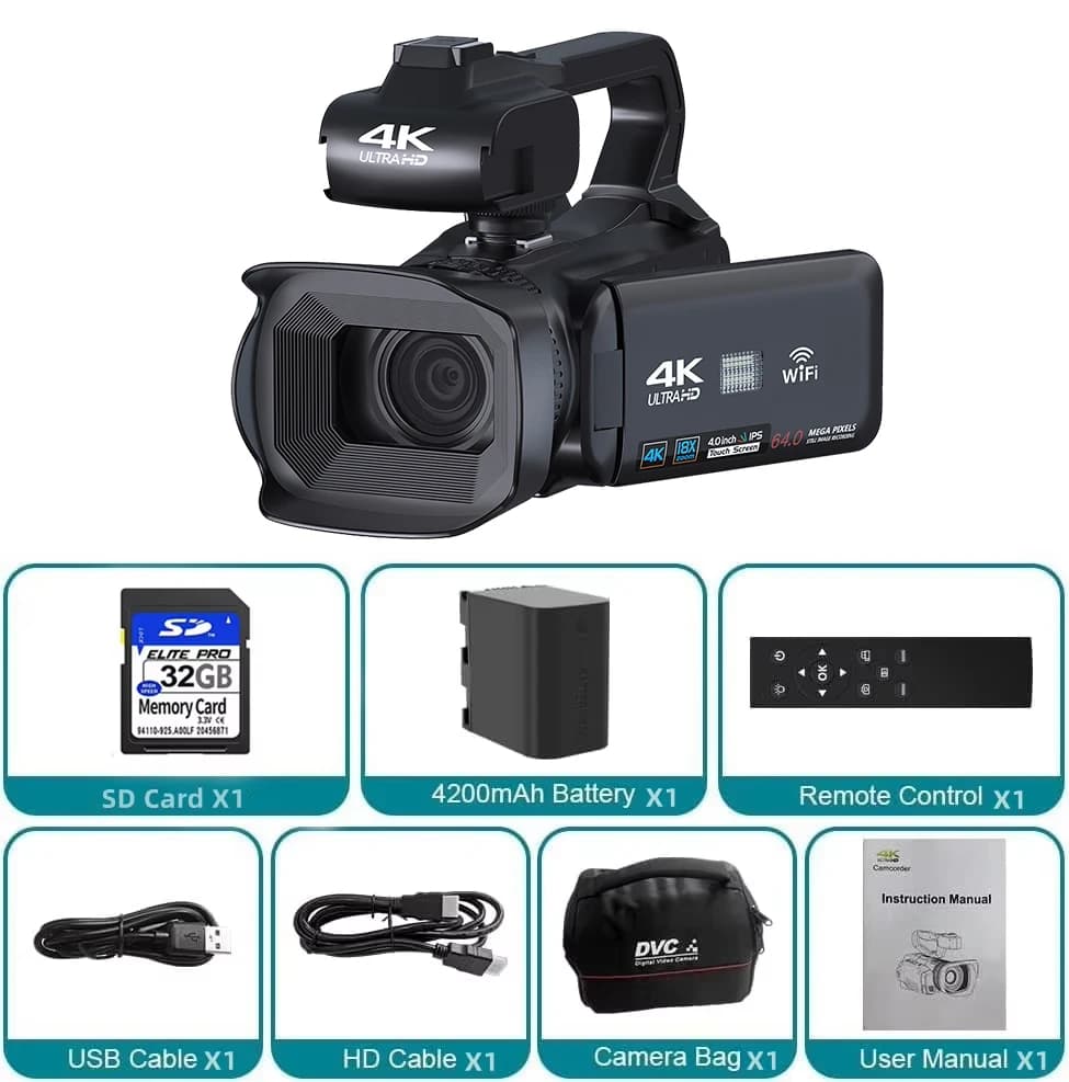 Caméscope 4K complet 64MP Youtuber caméra vidéo numérique professionnelle Streaming mise au point au