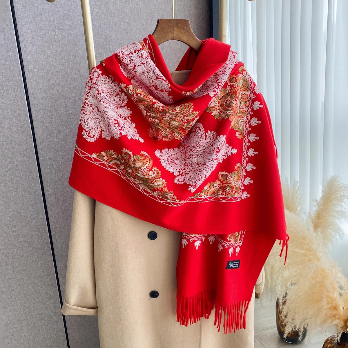 Femmes mode hiver chaud cachemire foulards broderie Pashmina couverture épais châle enveloppement fo