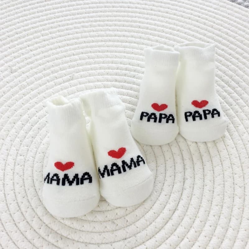 2 paires de chaussettes pour nouveau-né fille et garçon, blanches, mignonnes, amour MAMA PAPA Bebe, 