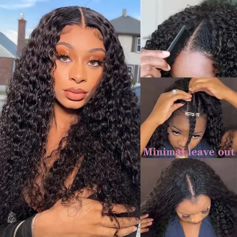 Perruque V-Part améliorée, bouclée crépue, facile à poser, brésilienne, 32 pouces, couleur naturelle