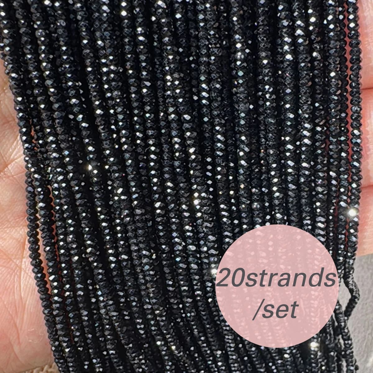 20 brins de perles en pierre spinelle noire facettées de 2/3mm, perles en vrac pour la fabrication d
