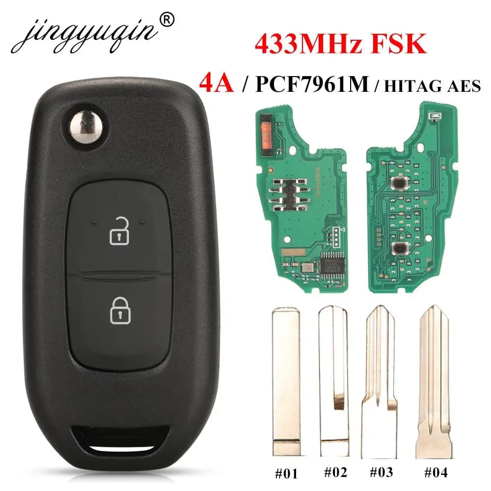 Jingyuqin 2 boutons 433MHz PCF7961M 4A puce clé à distance rabattable pour Renault Dacia Logan 2 II 
