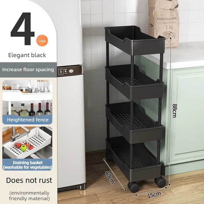 Étagère de rangement mobile multi-niveaux sur pied pour espaces restreints de cuisine, chariot compa