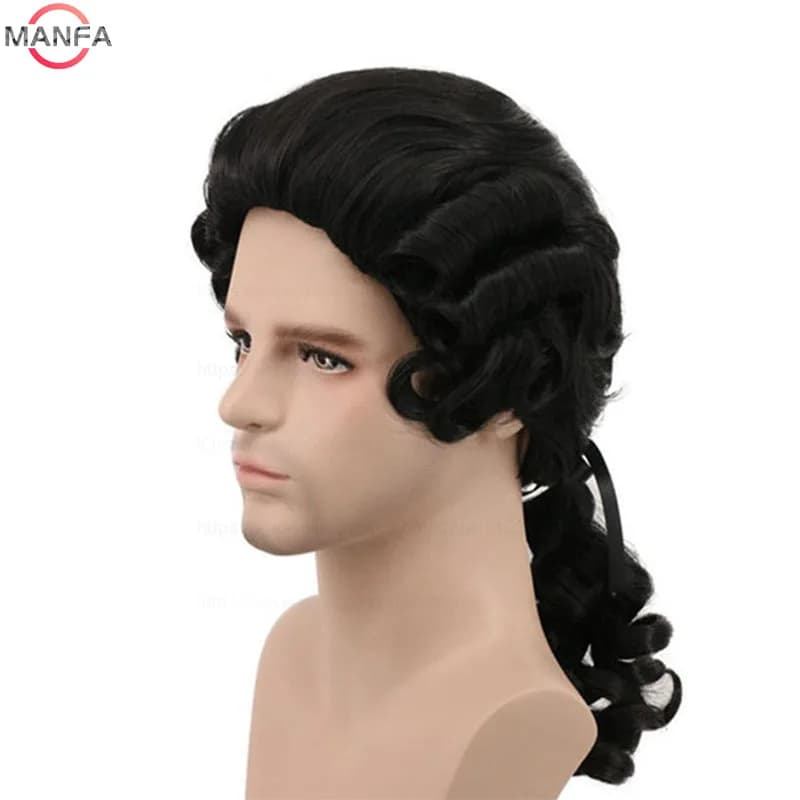 Perruque de Cosplay synthétique bouclée pour avocat, juge, gris, blanc, noir, de luxe, historique, l